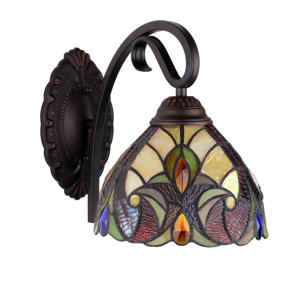 ADIA Victorian-Style 1-Light Dark Bronze Finish Wall Sconce 8" Shade. Picture 1