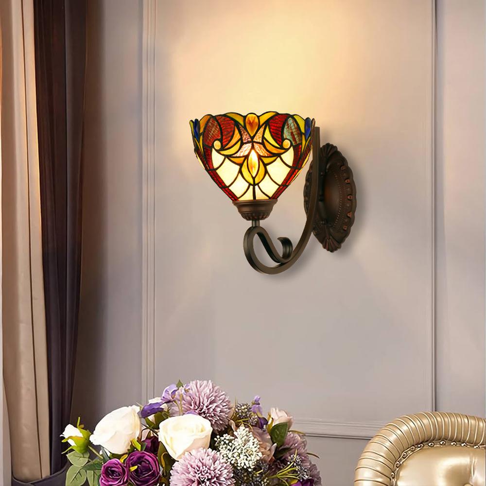 ADIA Victorian-Style 1-Light Dark Bronze Finish Wall Sconce 8" Shade. Picture 7