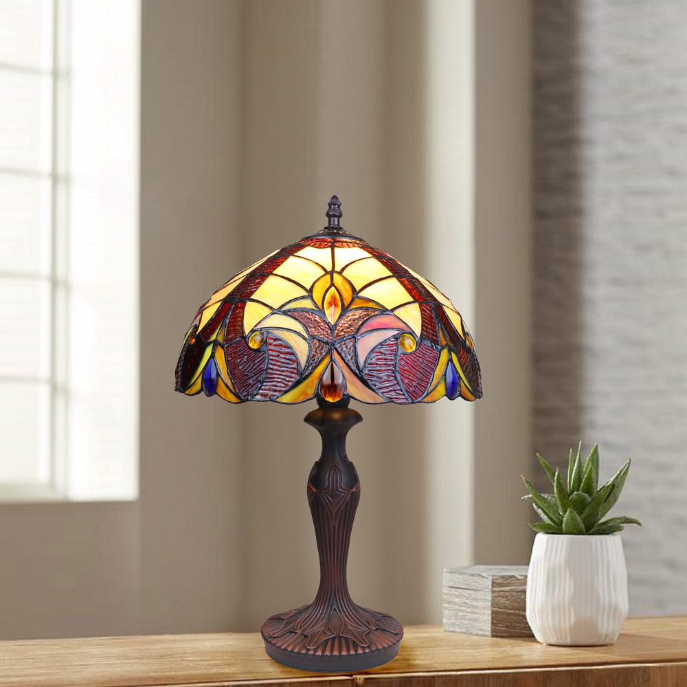 CHLOE Lighting ADIA Tiffany-Style Dark Bronze 1-Light Victorian Accent Table Lamp 12" Shade. Picture 8