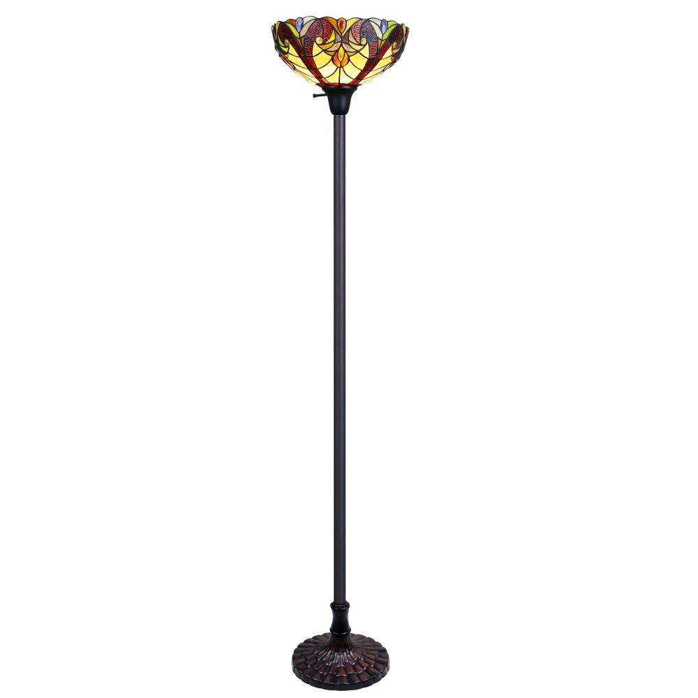 CHLOE Lighting ADIA Tiffany-Style Dark Bronze 1-Light Victorian Torchiere Floor Lamp 14" Shade. Picture 1