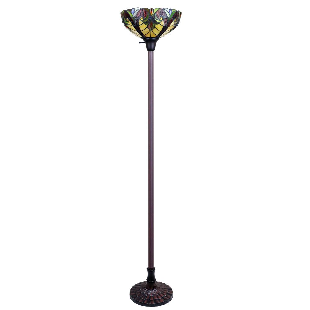 CHLOE Lighting ADIA Tiffany-Style Dark Bronze 1-Light Victorian Torchiere Floor Lamp 14" Shade. Picture 2