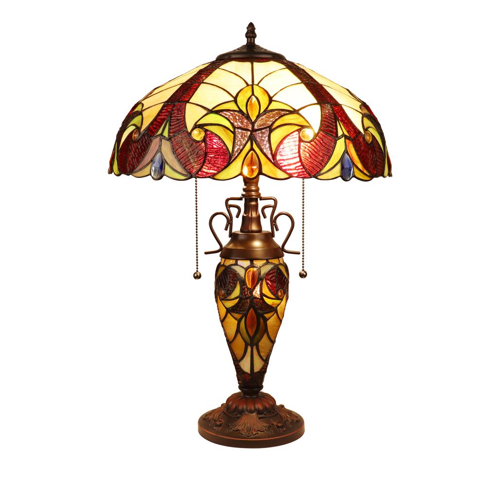 CHLOE Lighting ADIA Victorian-Style Dark Bronze 3 Light Double Lit Table Lamp 16" Wide. Picture 1