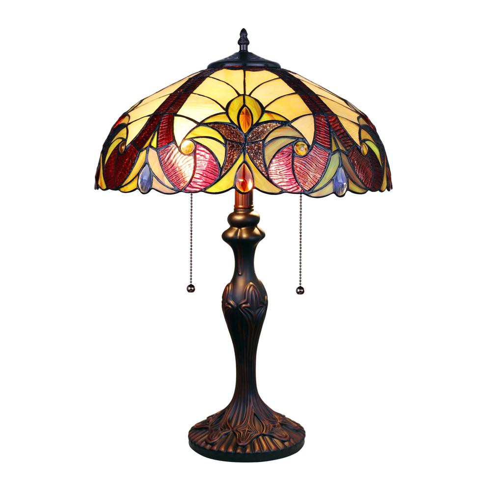 CHLOE Lighting ADIA Victorian Tiffany-Syle Dark Bronze 2 Light Table Lamp 16" Wide. Picture 1