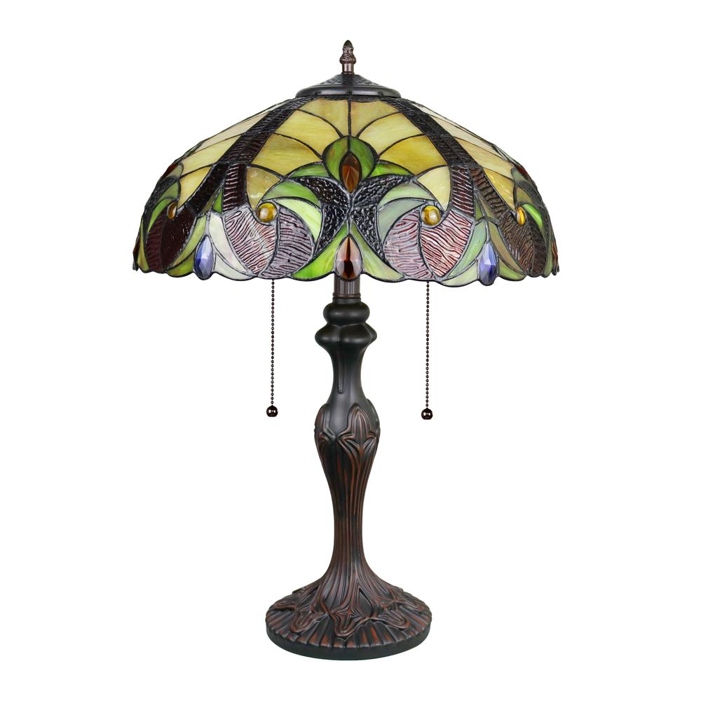 CHLOE Lighting ADIA Victorian Tiffany-Syle Dark Bronze 2 Light Table Lamp 16" Wide. Picture 2