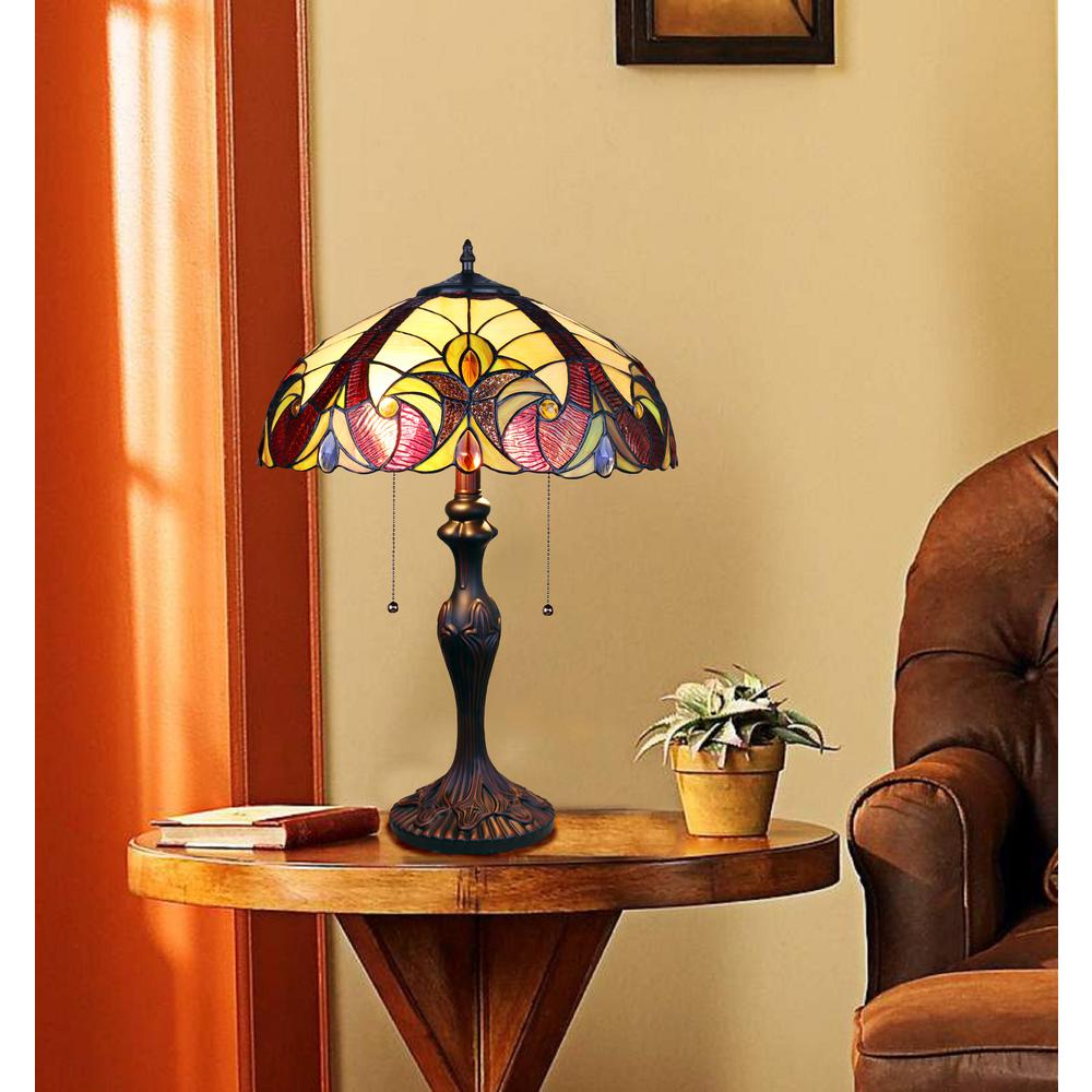 CHLOE Lighting ADIA Victorian Tiffany-Syle Dark Bronze 2 Light Table Lamp 16" Wide. Picture 6