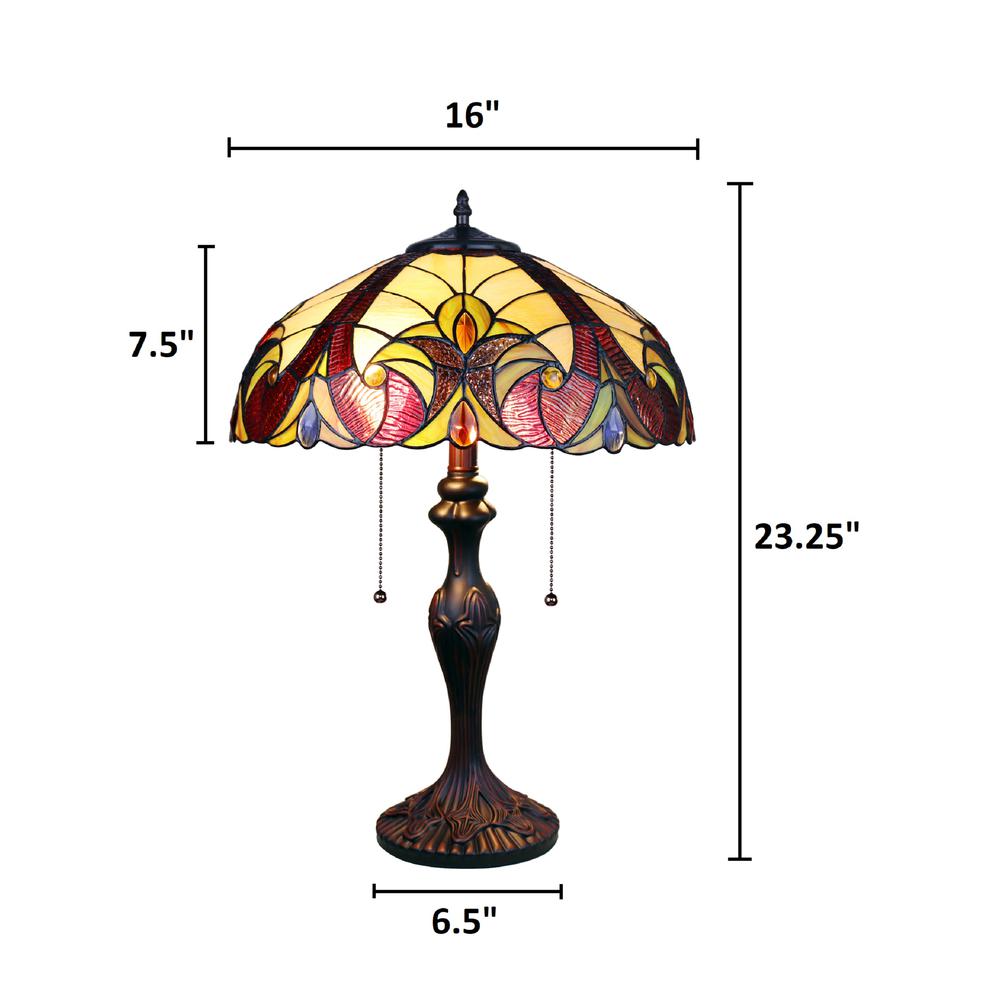 CHLOE Lighting ADIA Victorian Tiffany-Syle Dark Bronze 2 Light Table Lamp 16" Wide. Picture 7
