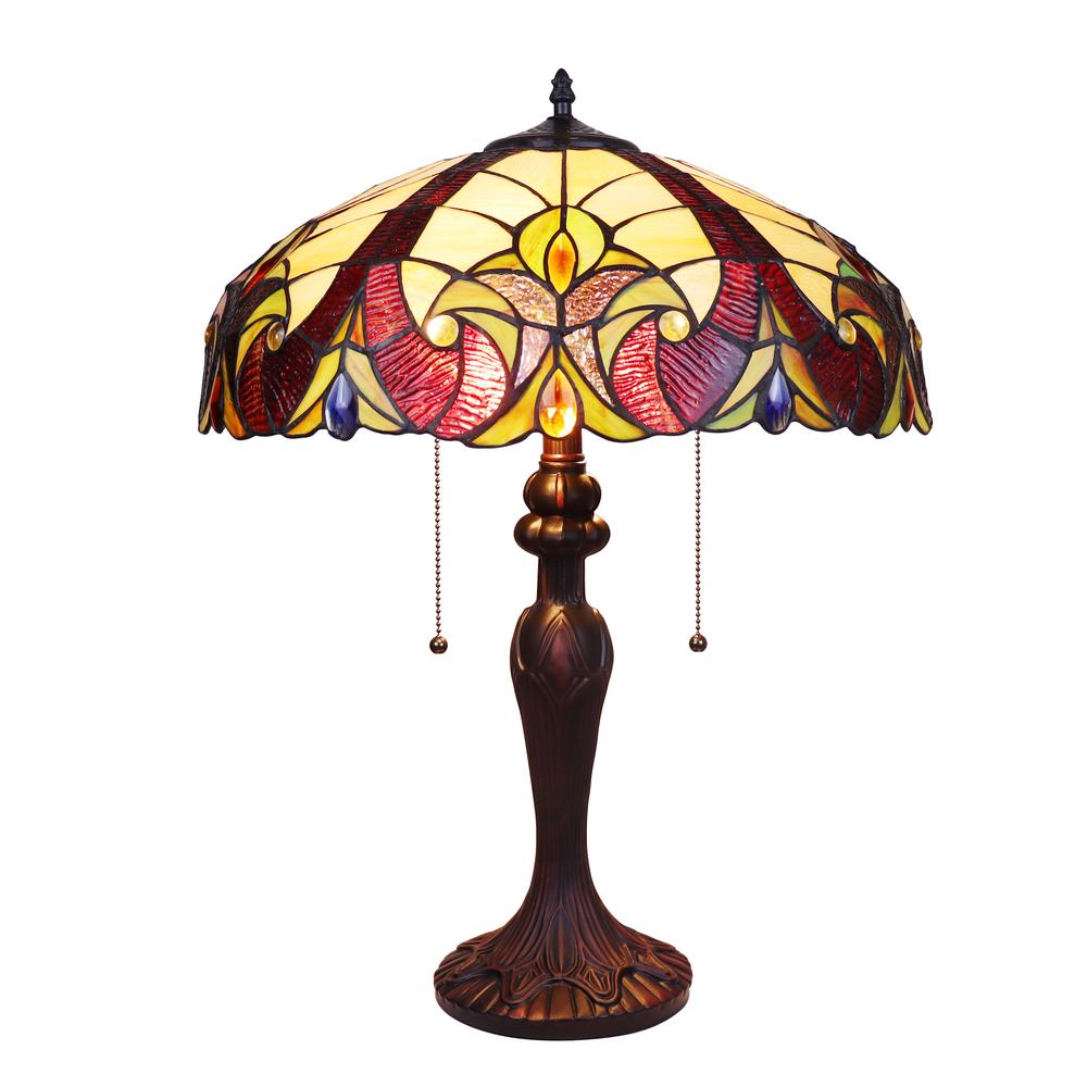CHLOE Lighting ADIA Victorian Tiffany-Style Dark Bronze 2 Light Table Lamp 18" Wide. Picture 1