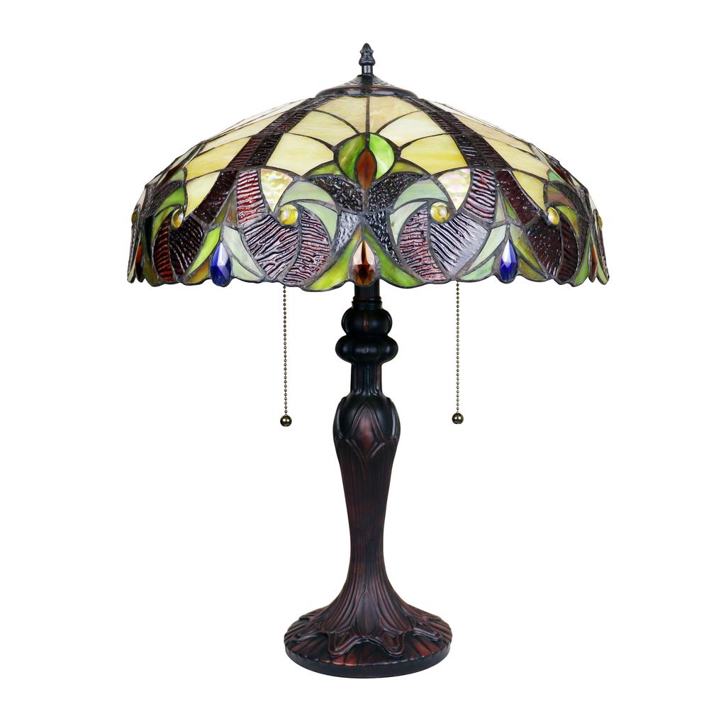 CHLOE Lighting ADIA Victorian Tiffany-Style Dark Bronze 2 Light Table Lamp 18" Wide. Picture 2