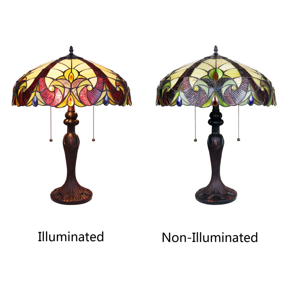 CHLOE Lighting ADIA Victorian Tiffany-Style Dark Bronze 2 Light Table Lamp 18" Wide. Picture 5