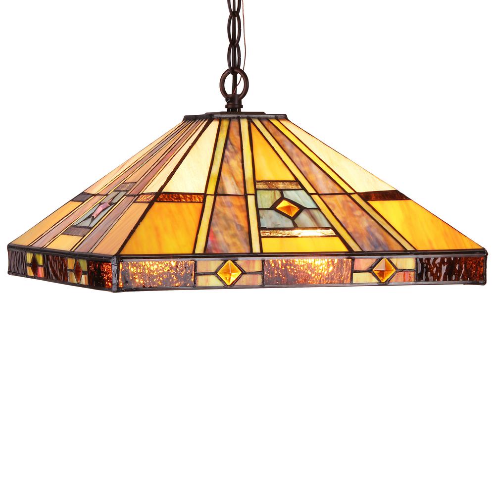 ELY Tiffany-style 2 Light Hanging Pendant Fixture 16" Shade. Picture 1