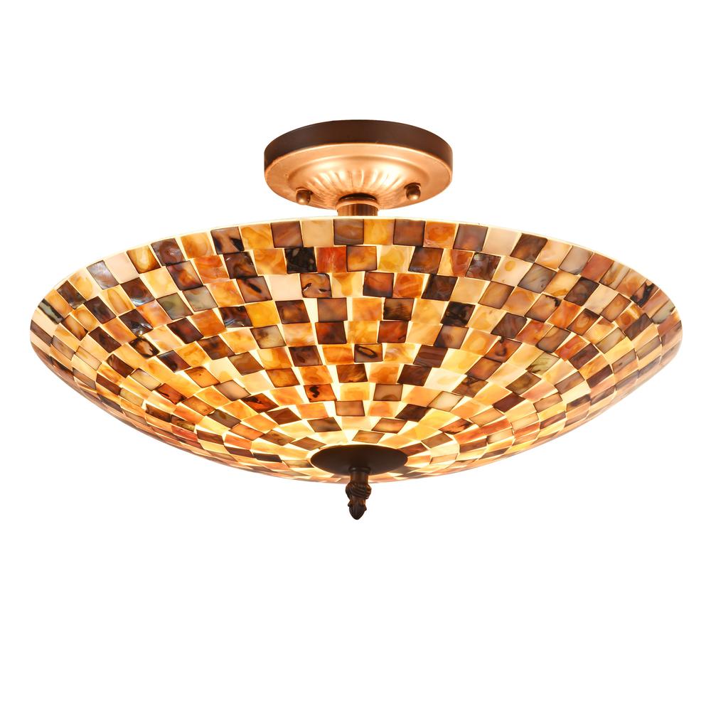 SHELLEY Mosaic 2 Light Semi-flush Ceiling Fixture 16" Shade. Picture 1