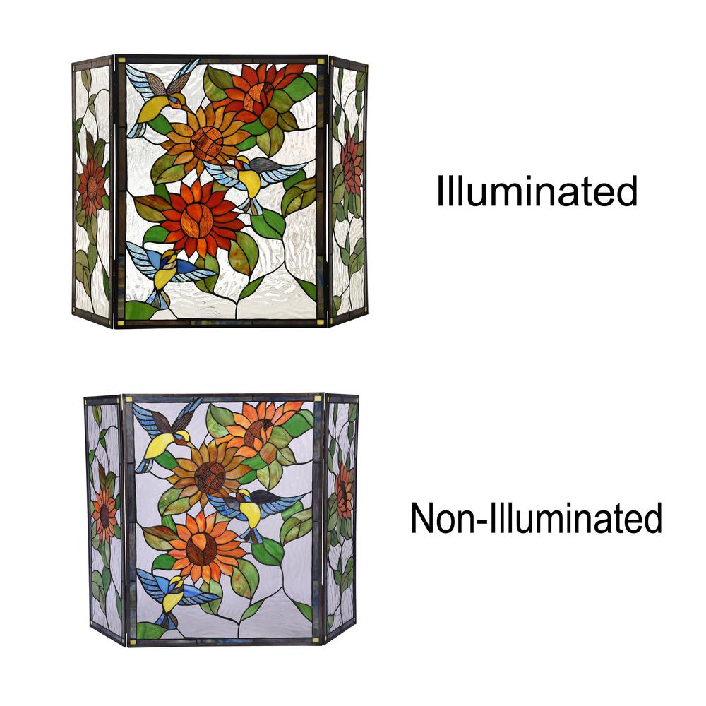 CHLOE Lighting SUNFLOWER Tiffany-style 3pcs Folding Floral Fireplace Screen 44" Wide. Picture 3