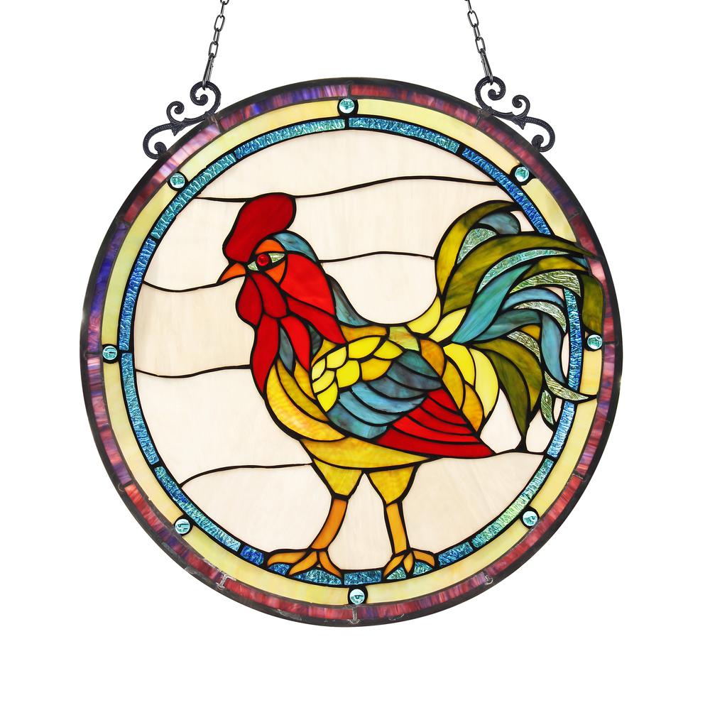 RODNEY Tiffany-glass Rooster Window Panel 24". Picture 3