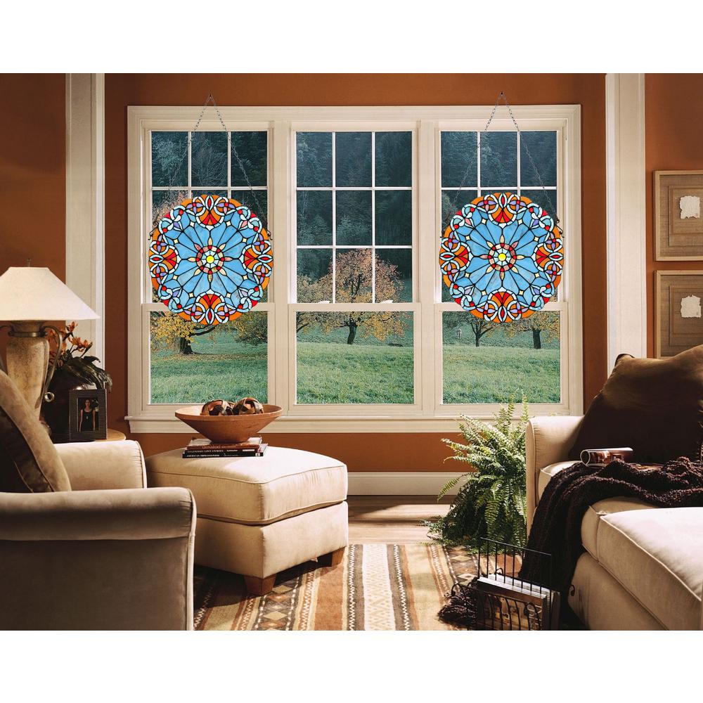 CHLOE Lighting AMIYA Tiffany-style Victorian Stained Glass Window Panel 20" Height. Picture 6