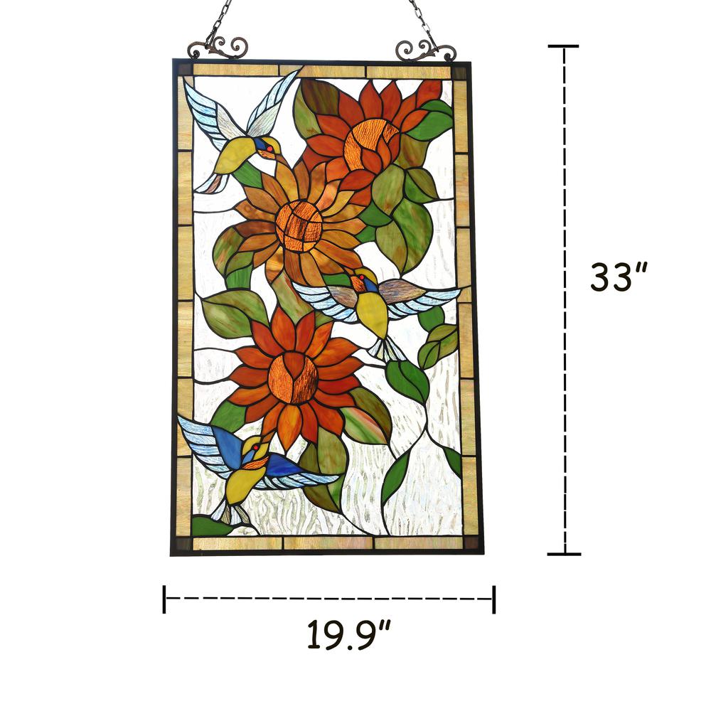 CHLOE Lighting SUNFLOWER Tiffany-style Animal Design Window Panel 20" x 33". Picture 4