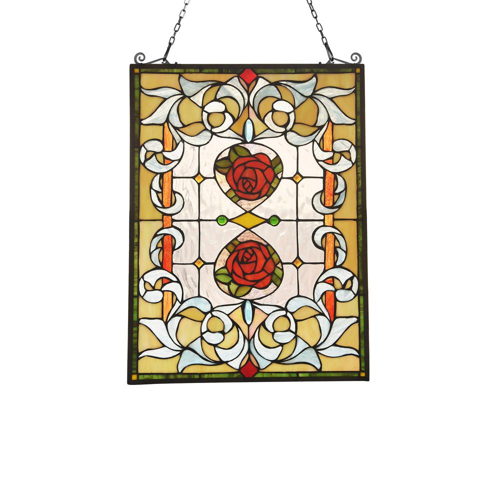 ZINNIA Floral Tiffany-glass Window Panel 24" Tall. Picture 3