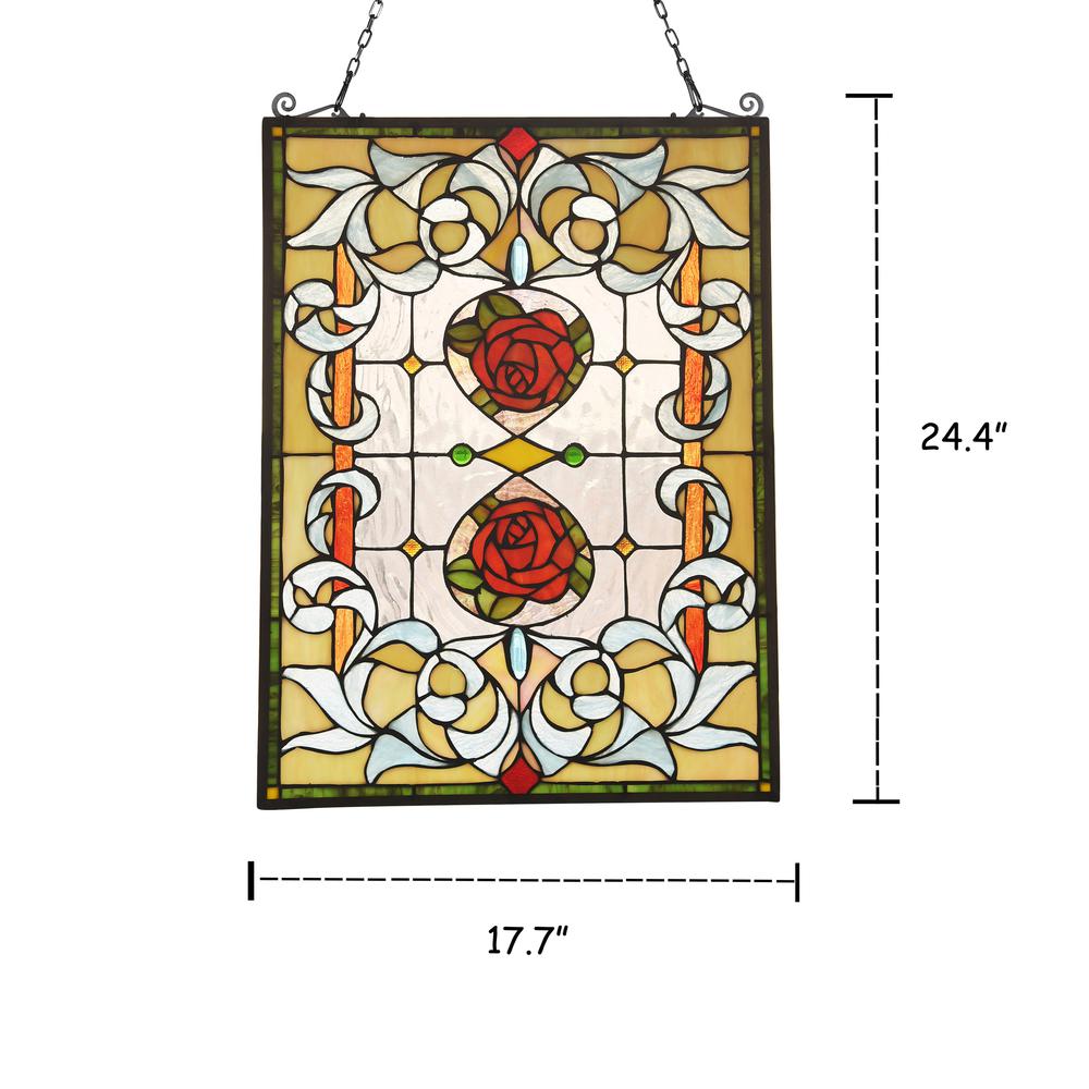 ZINNIA Floral Tiffany-glass Window Panel 24" Tall. Picture 1