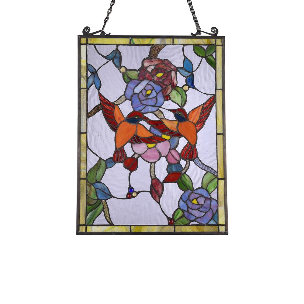 CHLOE Lighting SERENADE Tiffany-style Animal Design Window Panel 18" x 25". Picture 2