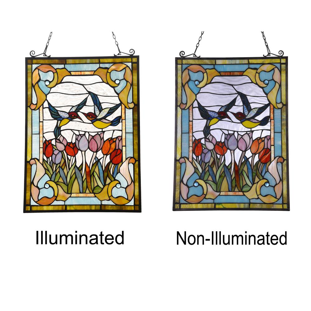 CHLOE Lighting SPRING TULIPS Tiffany-style Animal Design Window Panel 18" x 25". Picture 3