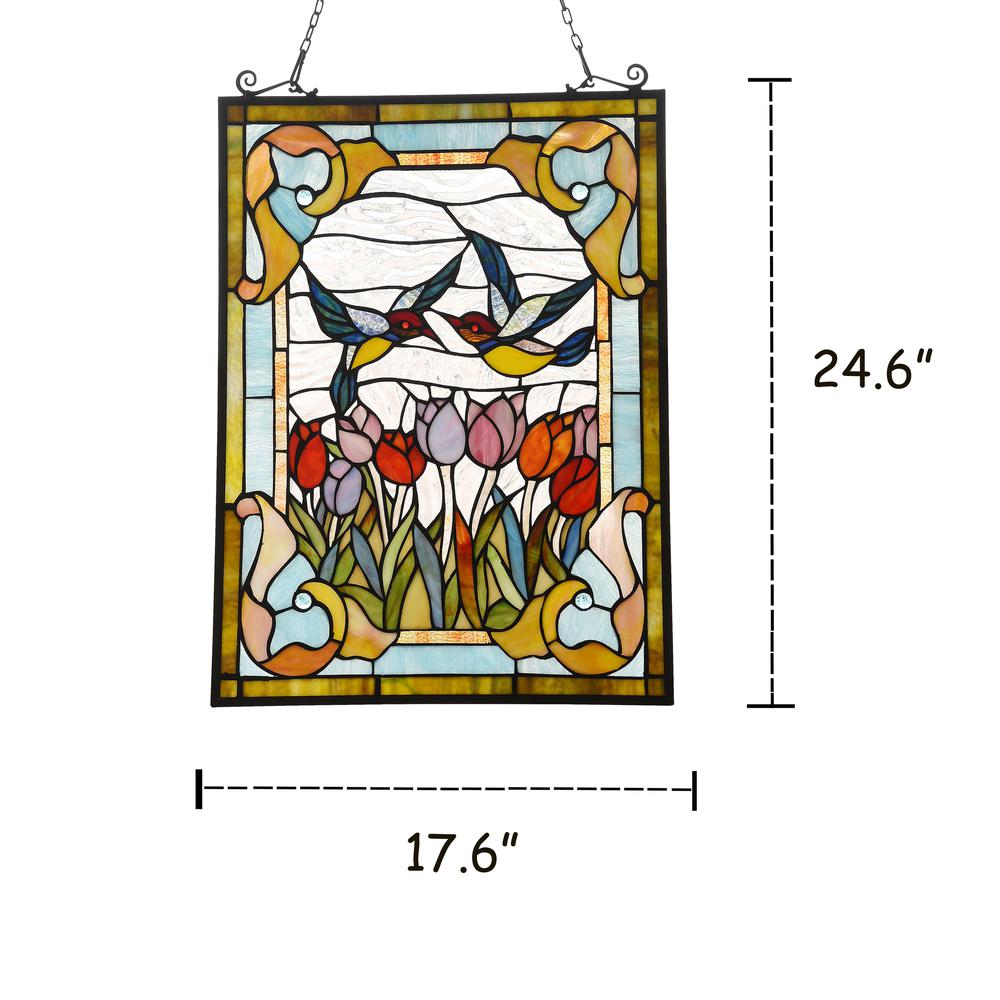 CHLOE Lighting SPRING TULIPS Tiffany-style Animal Design Window Panel 18" x 25". Picture 4