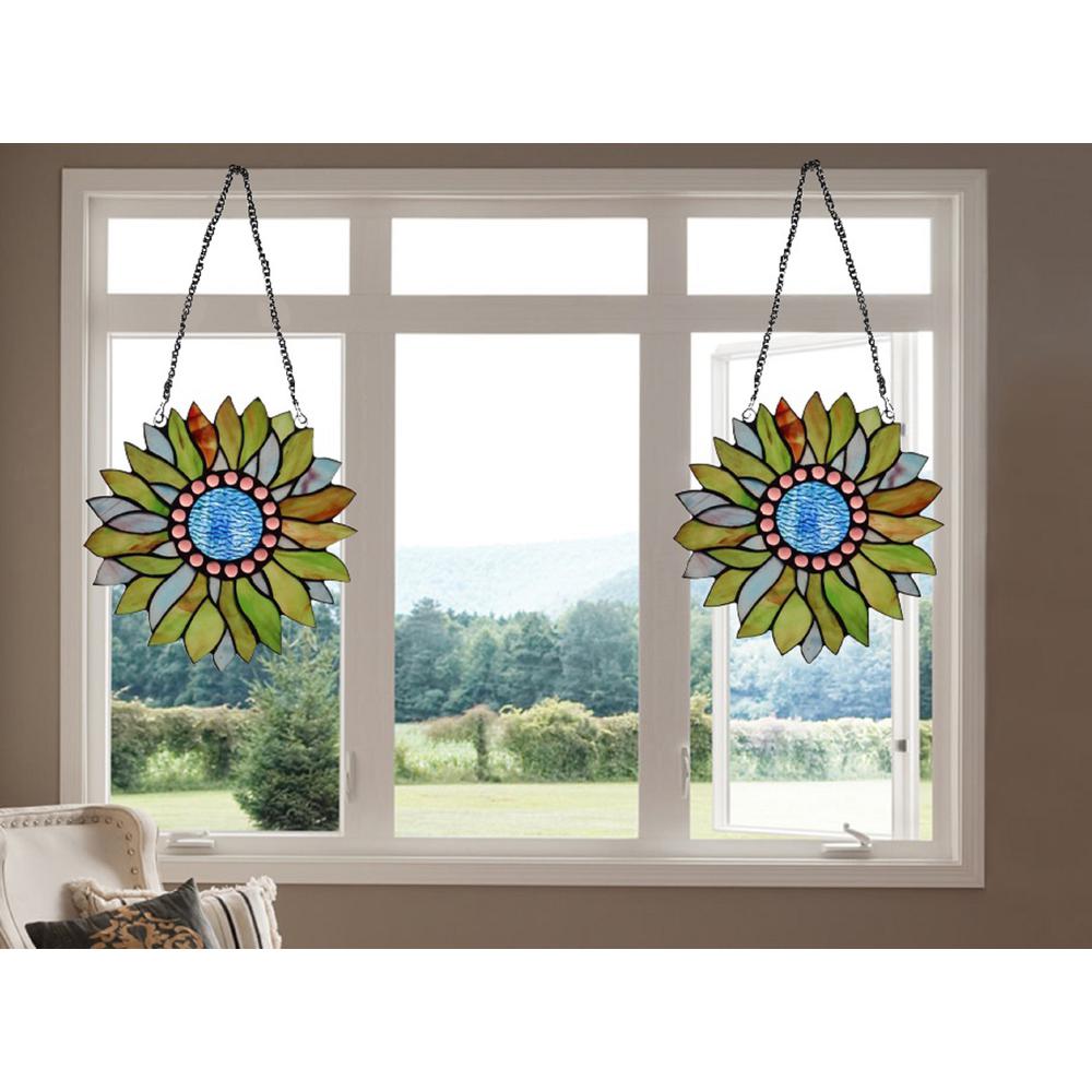 CHLOE-Lighting SUNDANCE Tiffany-style Floral Stained Glass Window Panel 11" Height. Picture 5