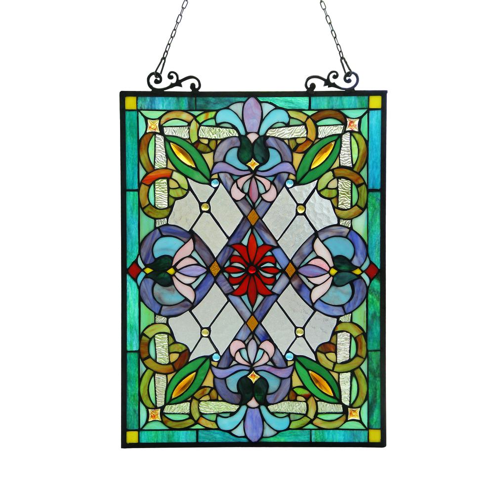 IZZY Tiffany-glass Victorian Window Panel 18x25.5. Picture 1