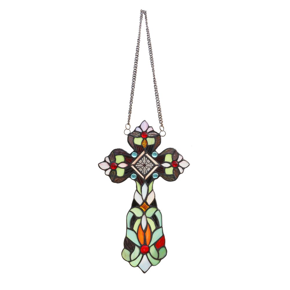 CHLOE Lighting ADELINA Victorian Tiffany-style Stained Glass Window Panel, 13" Tall. Picture 1