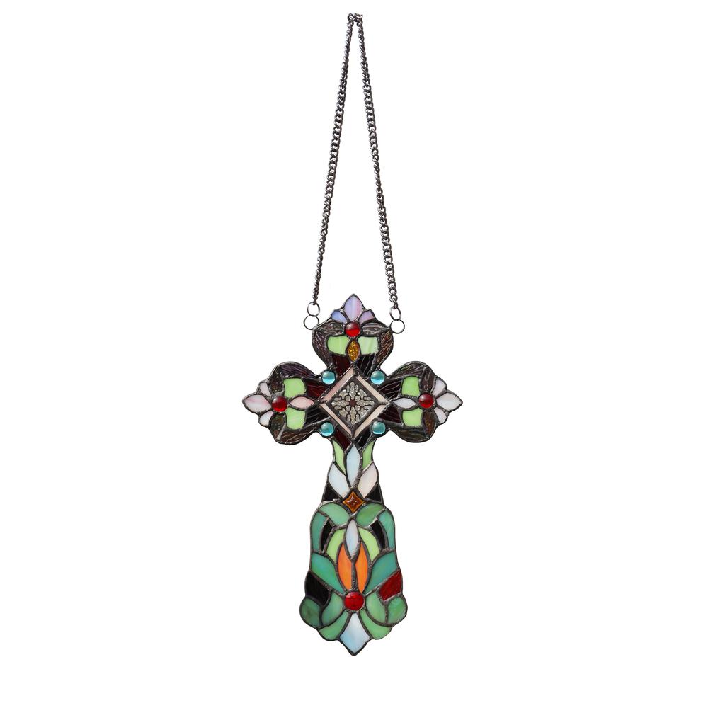 CHLOE Lighting ADELINA Victorian Tiffany-style Stained Glass Window Panel, 13" Tall. Picture 2