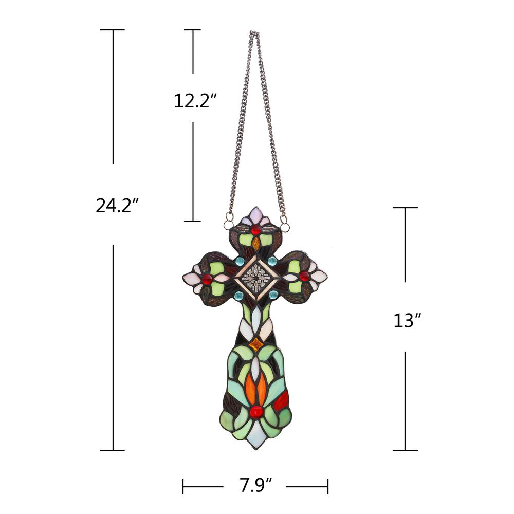 CHLOE Lighting ADELINA Victorian Tiffany-style Stained Glass Window Panel, 13" Tall. Picture 5