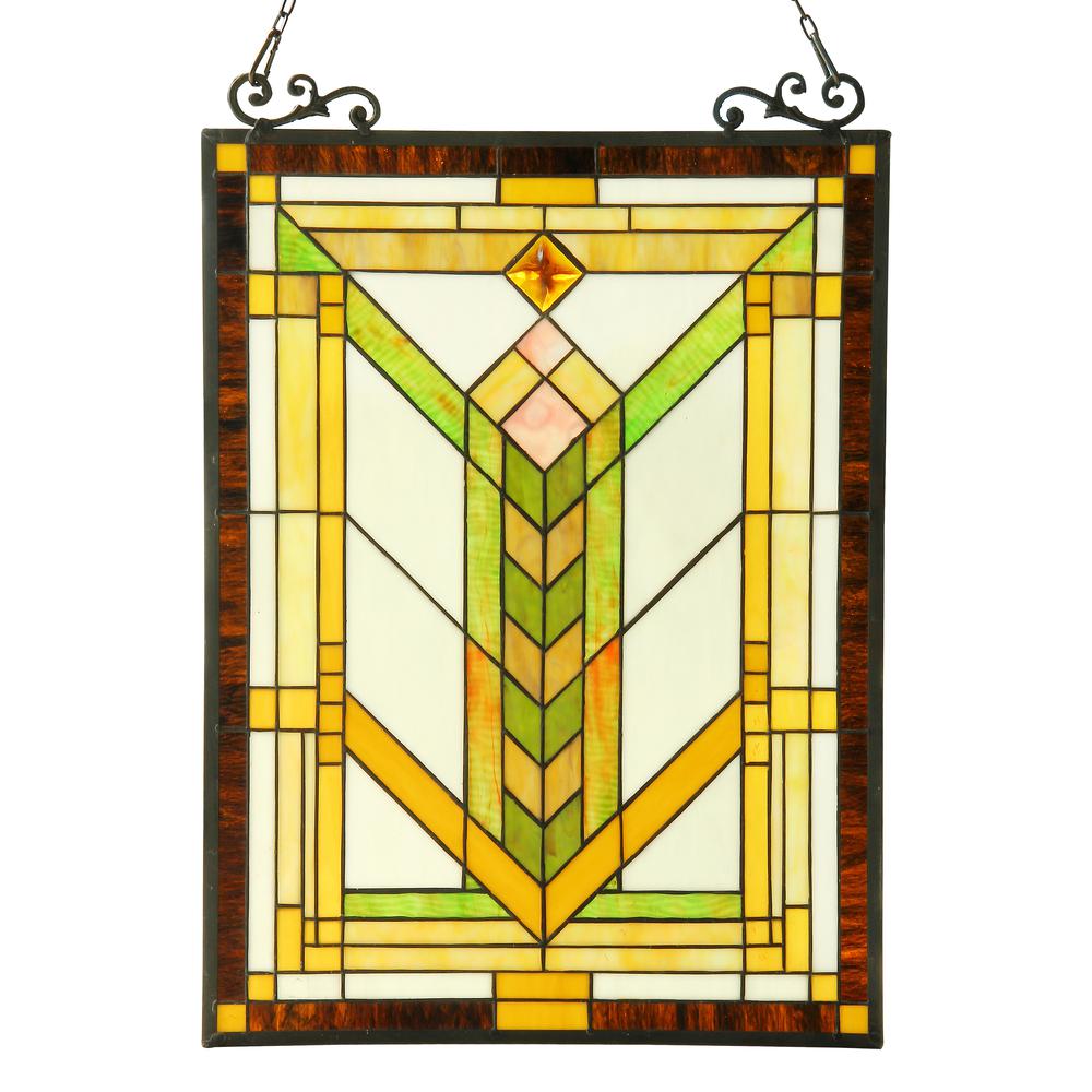 BARLEY Tiffany-glass Mission Window Panel 18x24. Picture 1