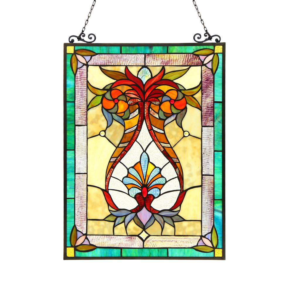 THEODORE Tiffany-glass Victorian Window Panel 17.5x25. The main picture.
