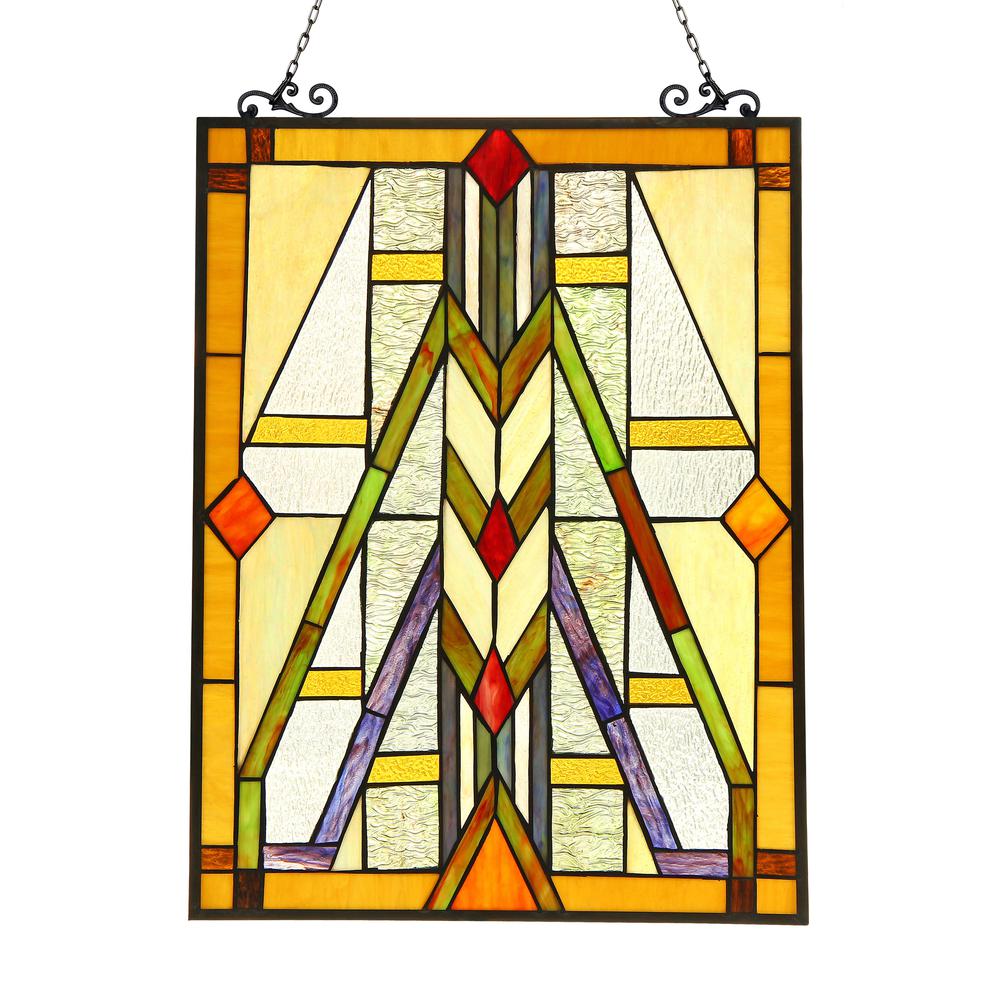 MENAHEM Tiffany-glass Window Panel 17.5x25. Picture 1
