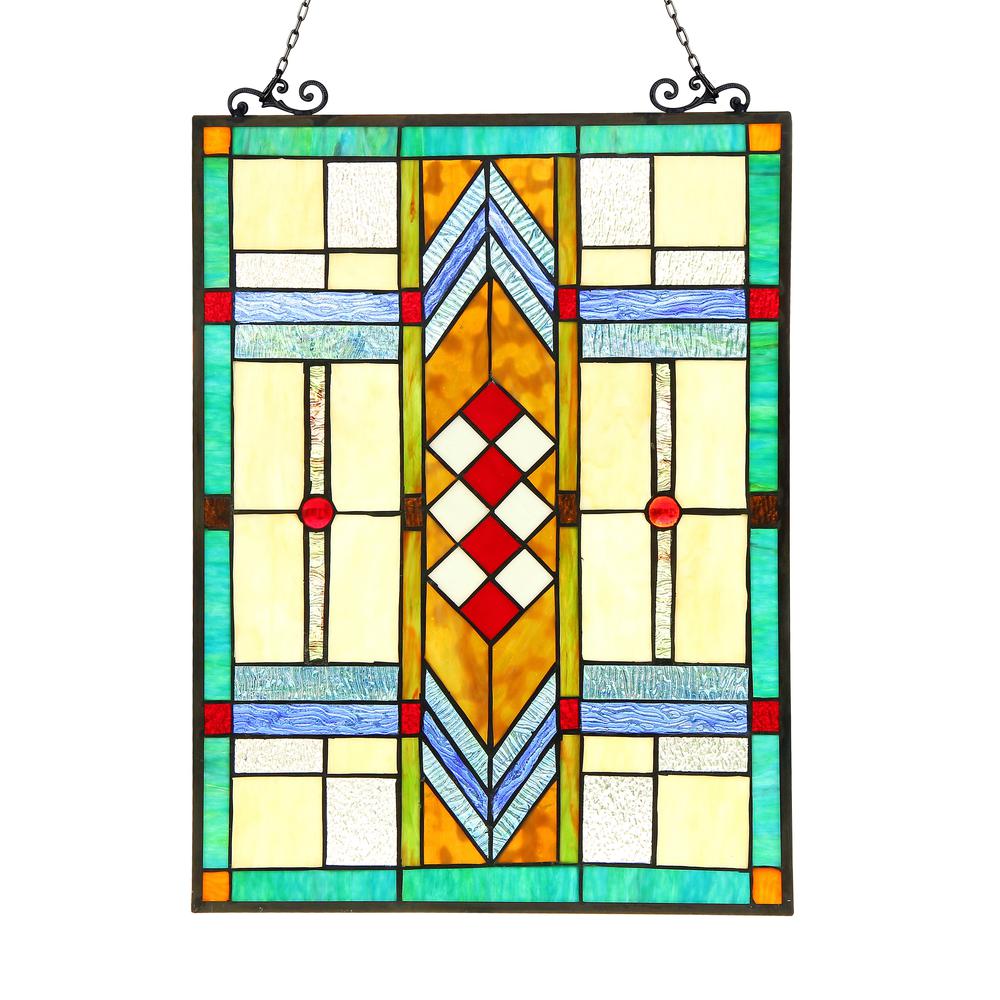 MATHIAS Tiffany-glass Window Panel 17.5x25. Picture 1