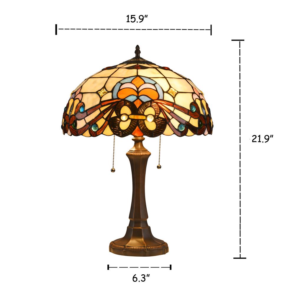 FLORENCE Tiffany-style 2 Light Victorian Table Lamp 16" Shade. Picture 1
