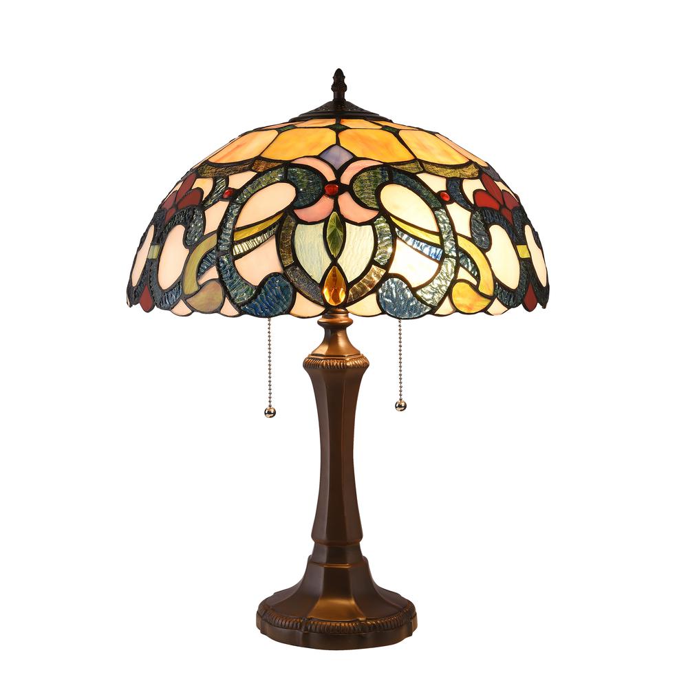 CHLOE Lighting AUGUST Tiffany-style Dark Bronze 2 Light Victorian Table Lamp 16" Shade. Picture 1