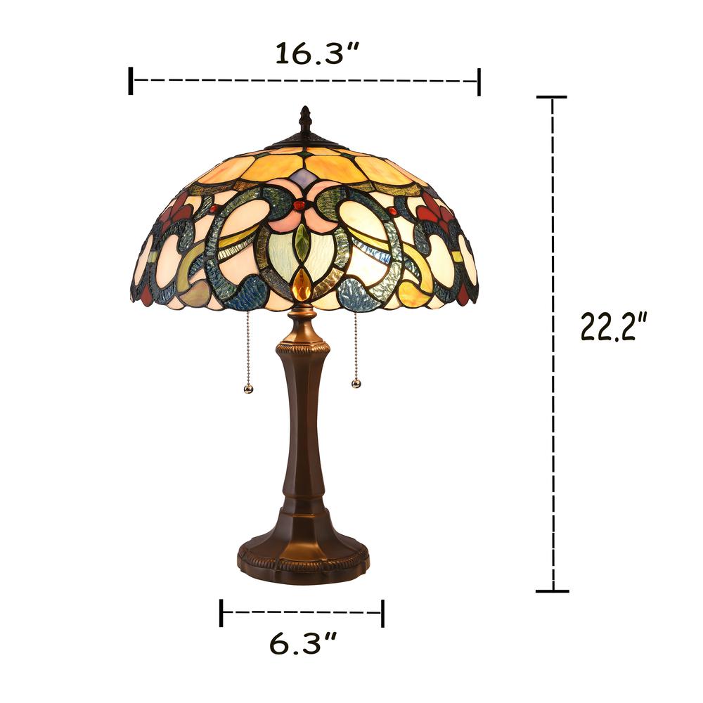 CHLOE Lighting AUGUST Tiffany-style Dark Bronze 2 Light Victorian Table Lamp 16" Shade. Picture 6