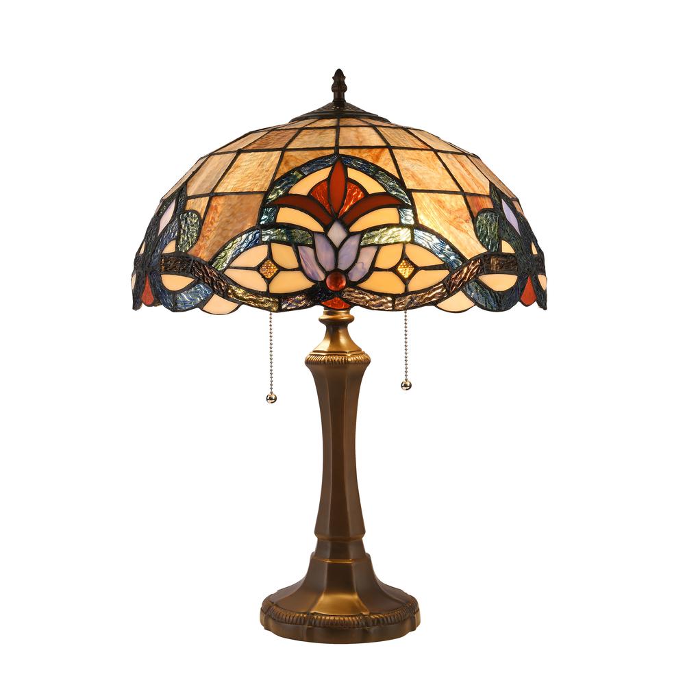 CHLOE Lighting ELLINGTON Tiffany-style Dark Bronze 2 Light Victorian Table Lamp 16" Shade. Picture 1