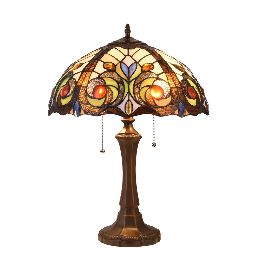 CHLOE Lighting LENNON Tiffany-style Dark Bronze 2 Light Victorian Table Lamp 16" Shade. Picture 1