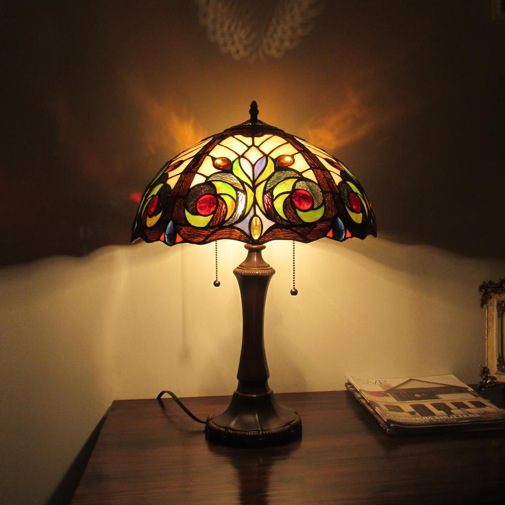 CHLOE Lighting LENNON Tiffany-style Dark Bronze 2 Light Victorian Table Lamp 16" Shade. Picture 4