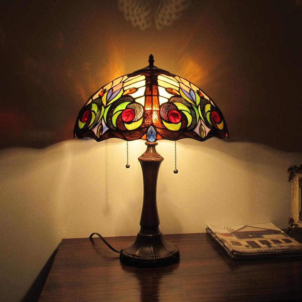 CHLOE Lighting LENNON Tiffany-style Dark Bronze 2 Light Victorian Table Lamp 16" Shade. Picture 5