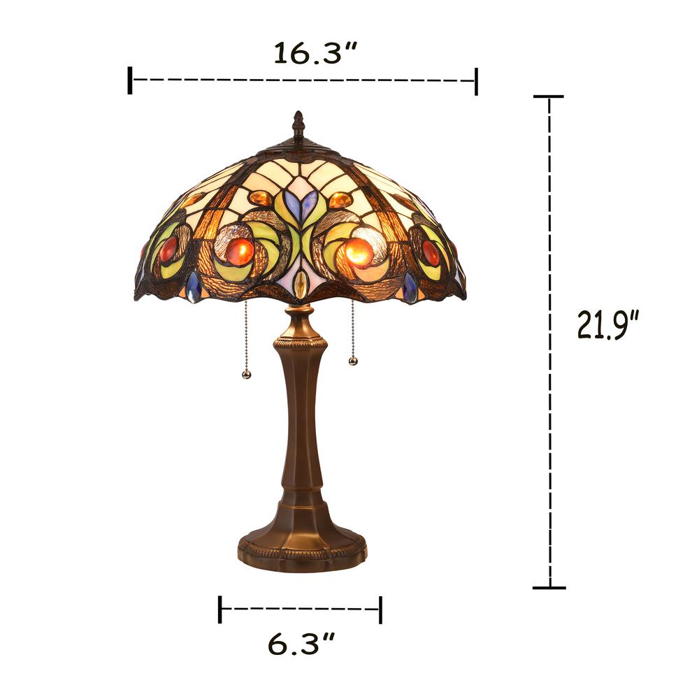 CHLOE Lighting LENNON Tiffany-style Dark Bronze 2 Light Victorian Table Lamp 16" Shade. Picture 6