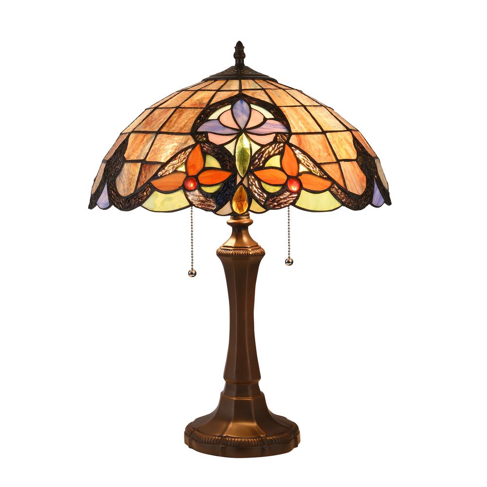 CHLOE Lighting MONROE Victorian Tiffany-style Dark Bronze 2 Light Table Lamp 16" Wide. Picture 1