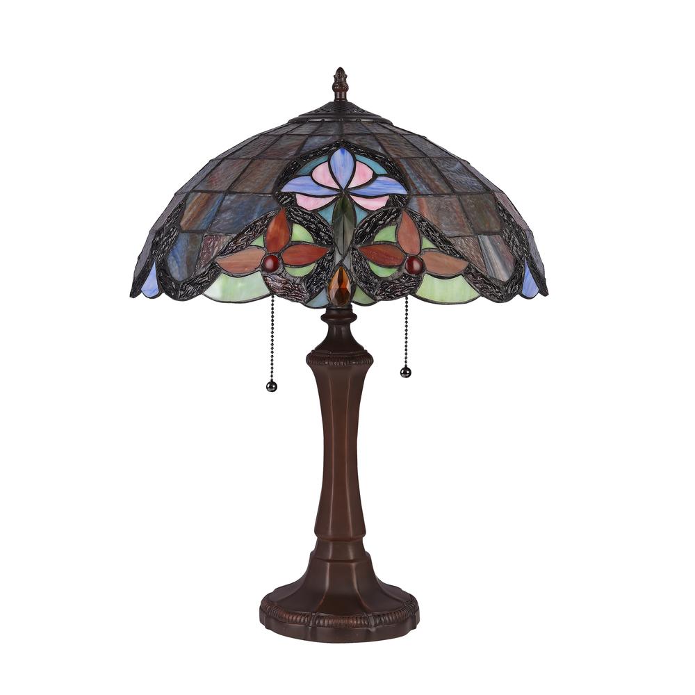 CHLOE Lighting MONROE Victorian Tiffany-style Dark Bronze 2 Light Table Lamp 16" Wide. Picture 2