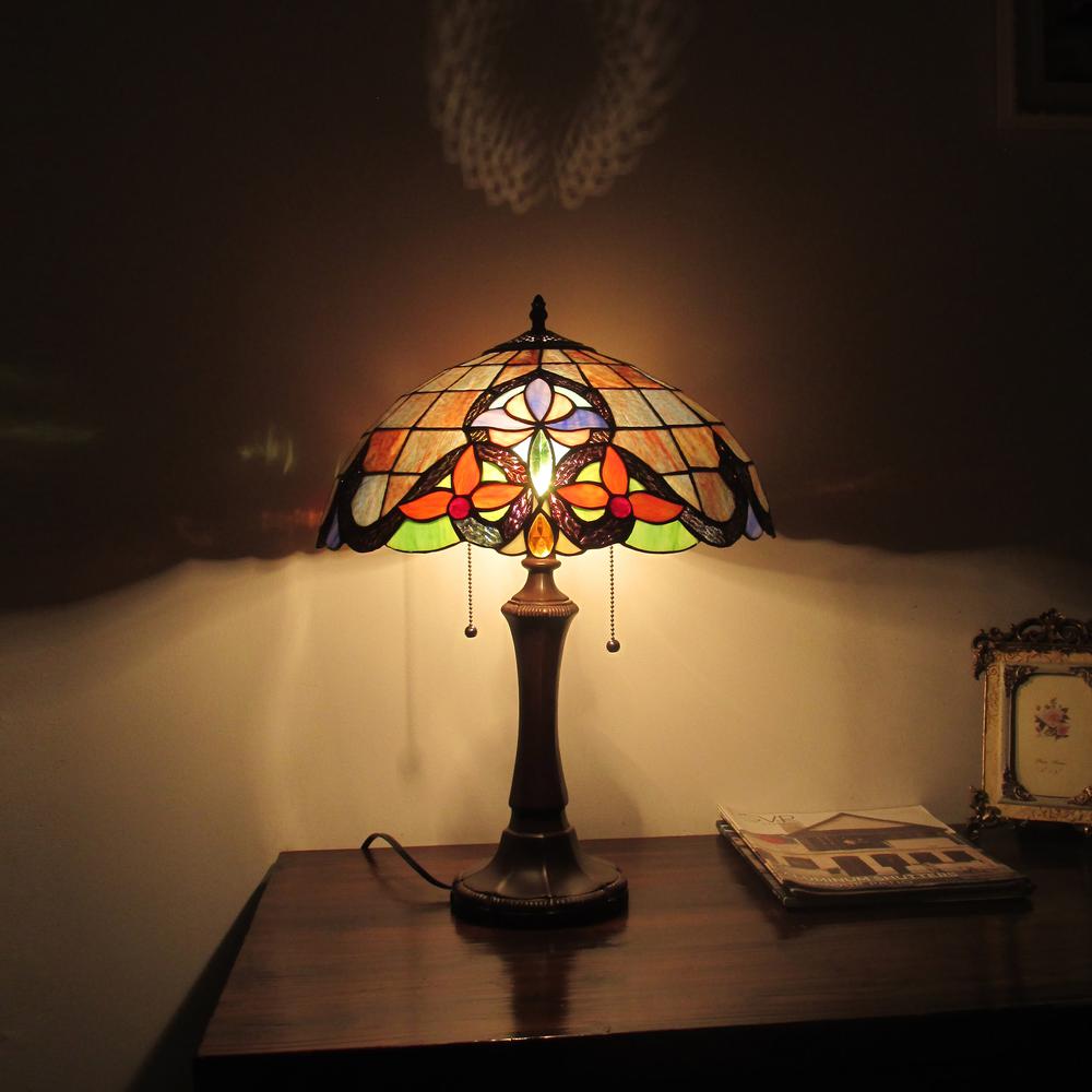CHLOE Lighting MONROE Victorian Tiffany-style Dark Bronze 2 Light Table Lamp 16" Wide. Picture 4