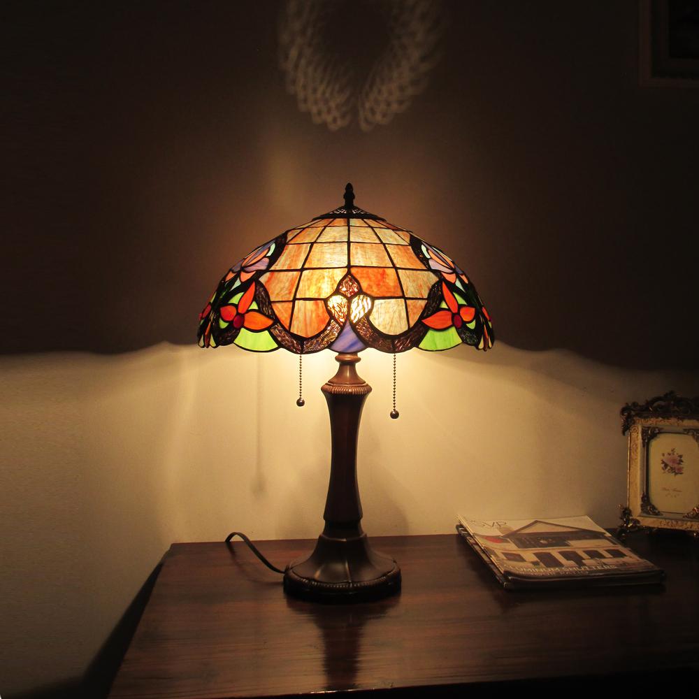 CHLOE Lighting MONROE Victorian Tiffany-style Dark Bronze 2 Light Table Lamp 16" Wide. Picture 5