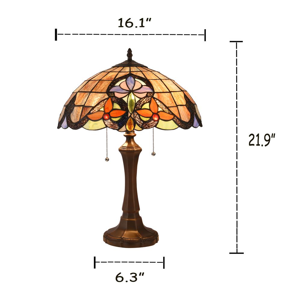 CHLOE Lighting MONROE Victorian Tiffany-style Dark Bronze 2 Light Table Lamp 16" Wide. Picture 6