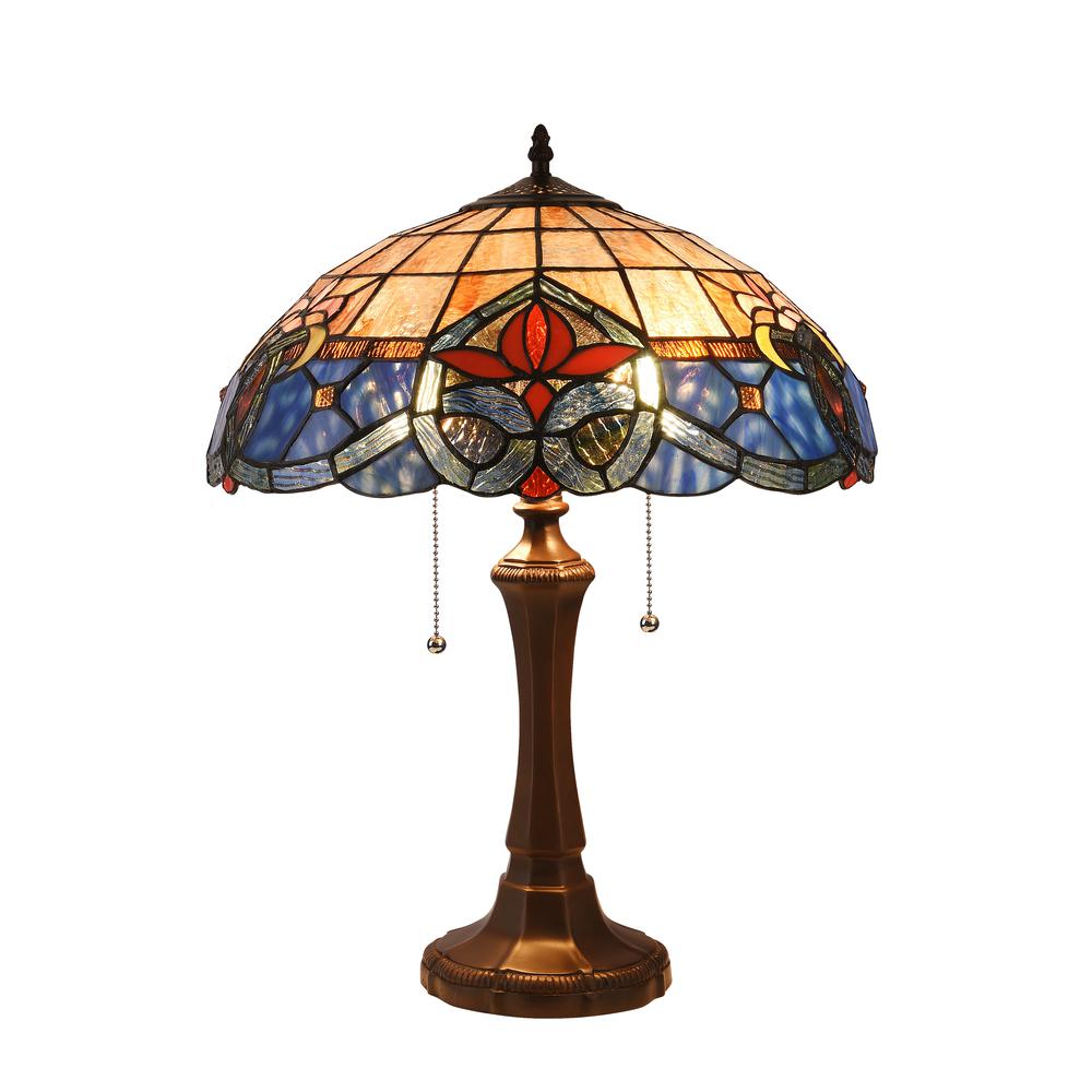 CHLOE Lighting CASPIAN Tiffany-style Dark Bronze 2 Light Victorian Table Lamp 16" Shade. Picture 1