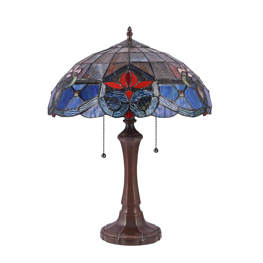 CHLOE Lighting CASPIAN Tiffany-style Dark Bronze 2 Light Victorian Table Lamp 16" Shade. Picture 2