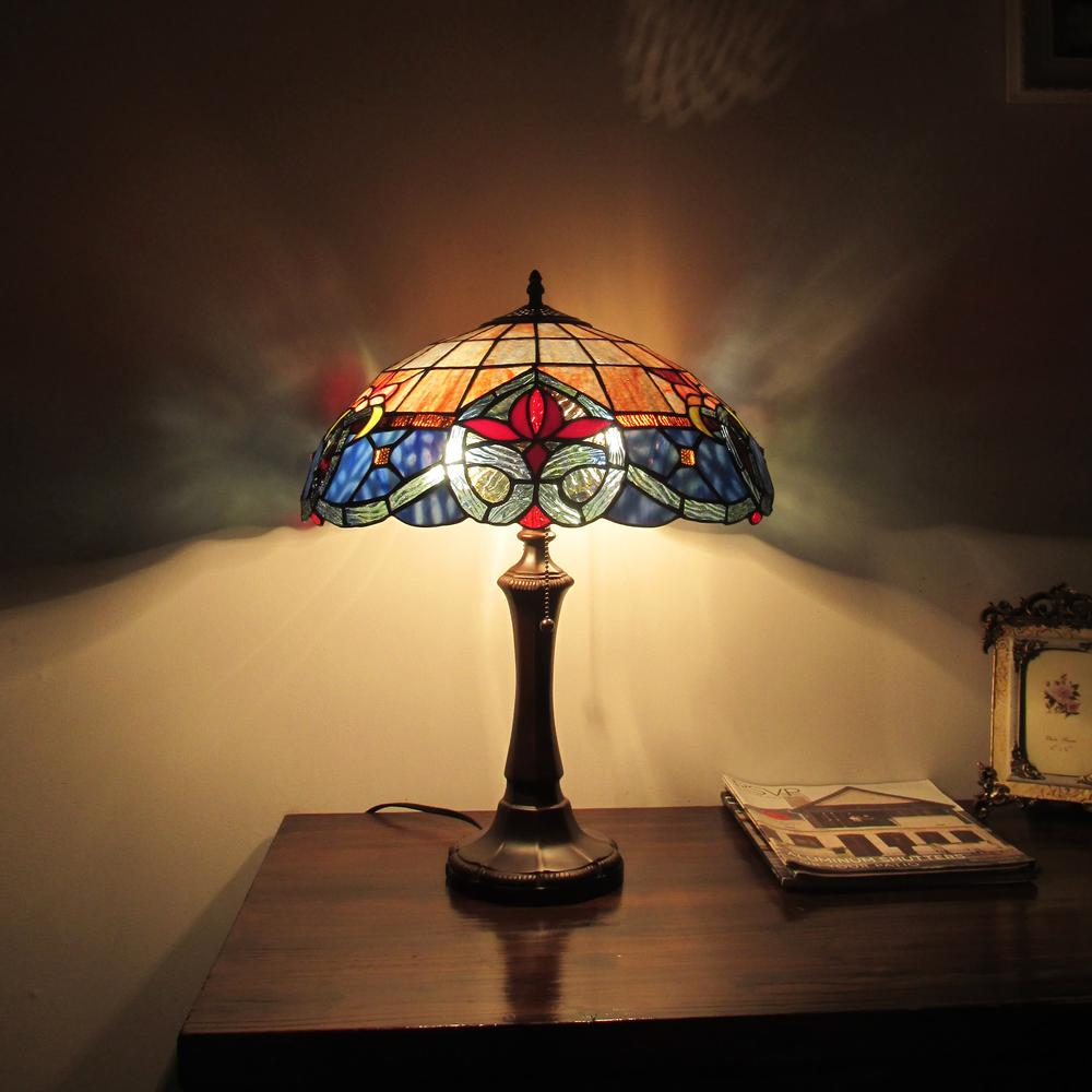 CHLOE Lighting CASPIAN Tiffany-style Dark Bronze 2 Light Victorian Table Lamp 16" Shade. Picture 4