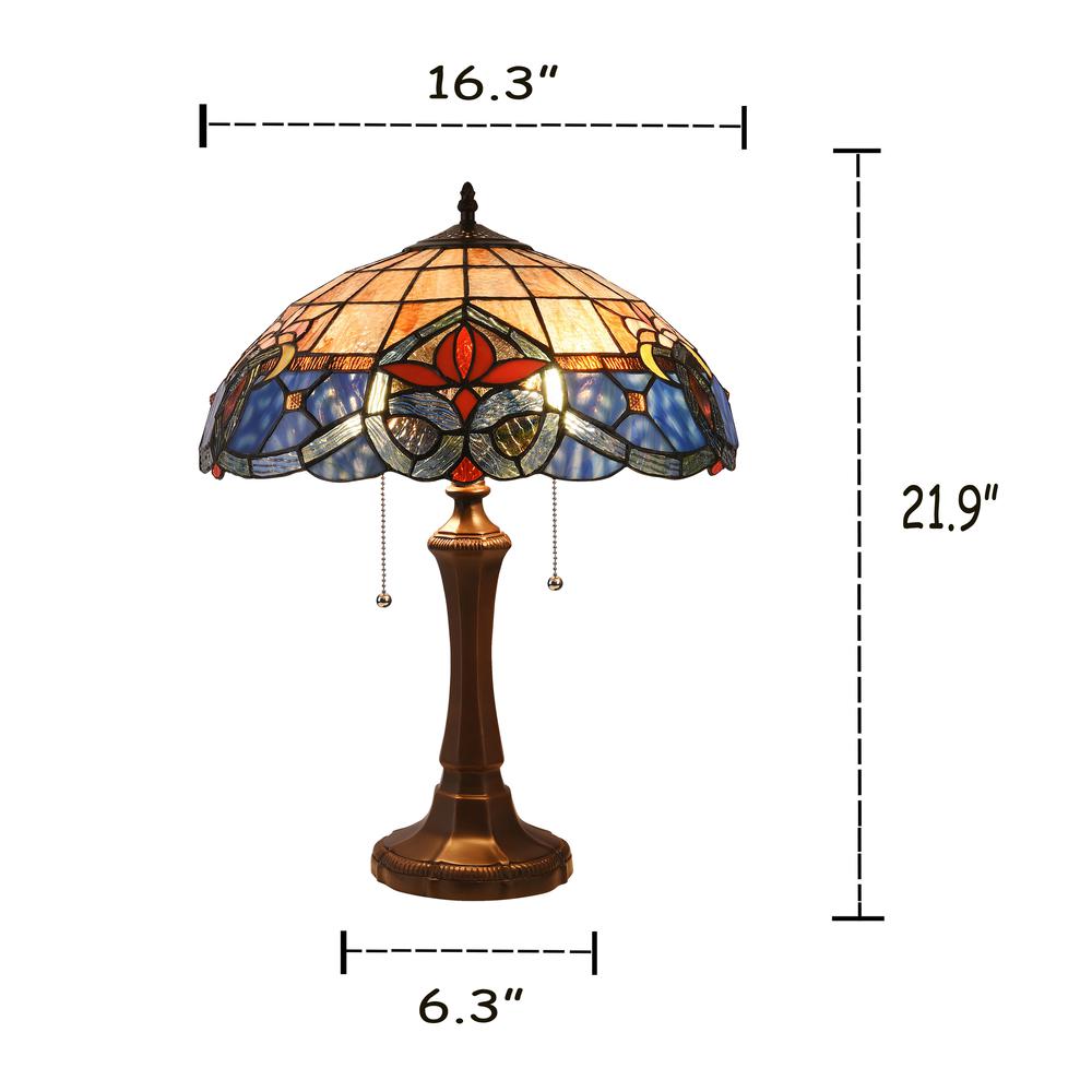 CHLOE Lighting CASPIAN Tiffany-style Dark Bronze 2 Light Victorian Table Lamp 16" Shade. Picture 6